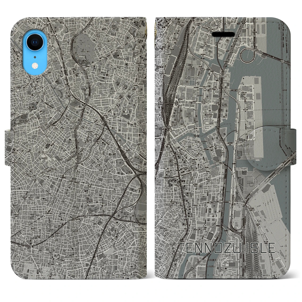 【天王洲アイル(東京都)】地図柄iPhoneケース(手帳タイプ)モノトーン・iPhone XR 用