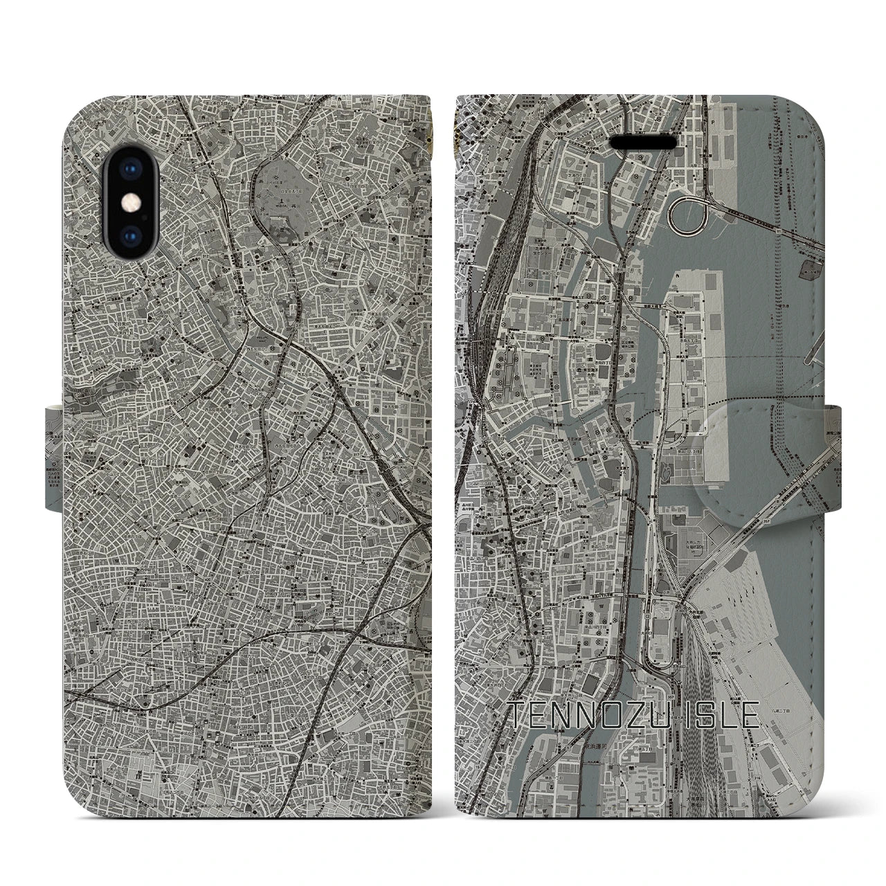 【天王洲アイル(東京都)】地図柄iPhoneケース(手帳タイプ)モノトーン・iPhone XS / X 用