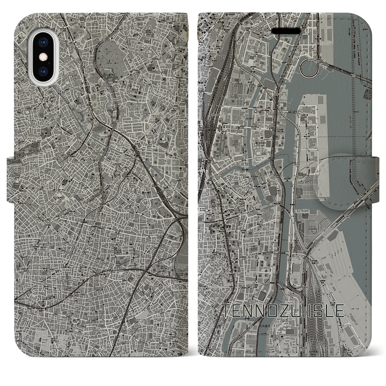 【天王洲アイル(東京都)】地図柄iPhoneケース(手帳タイプ)モノトーン・iPhone XS Max 用
