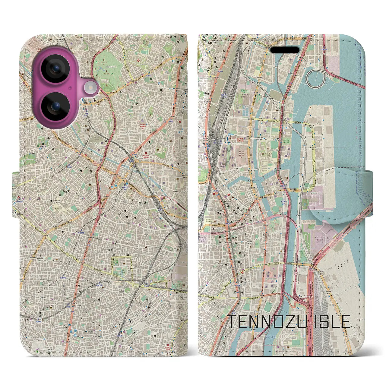 【天王洲アイル(東京都)】地図柄iPhoneケース(手帳タイプ)ナチュラル・iPhone 16 Pro 用