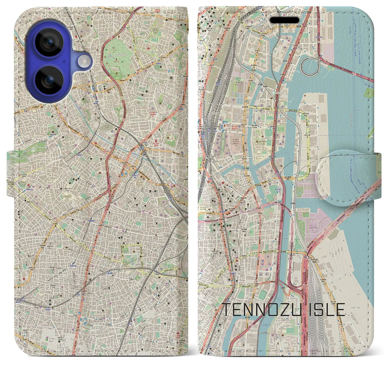 【天王洲アイル(東京都)】地図柄iPhoneケース(手帳タイプ)ナチュラル・iPhone 16 Pro Max 用