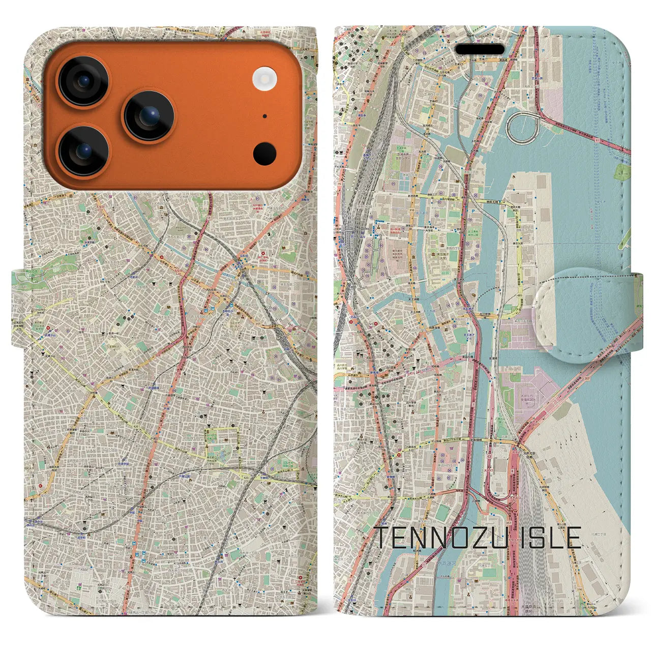 【天王洲アイル(東京都)】地図柄iPhoneケース(手帳タイプ)ナチュラル・iPhone 17 Pro Max 用