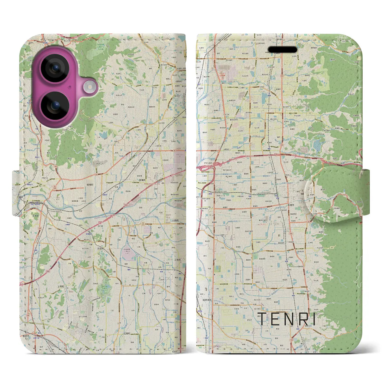 【天理(奈良県)】地図柄iPhoneケース(手帳タイプ)ナチュラル・iPhone 16 Pro 用
