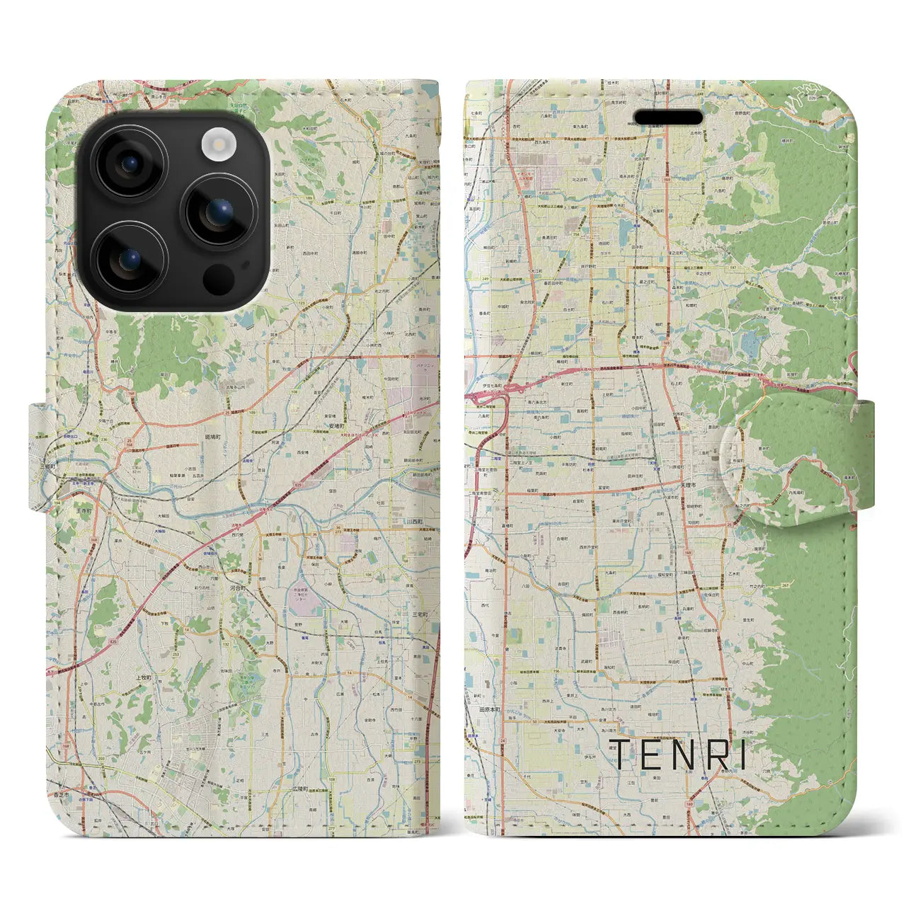 【天理(奈良県)】地図柄iPhoneケース(手帳タイプ)ナチュラル・iPhone 16 用