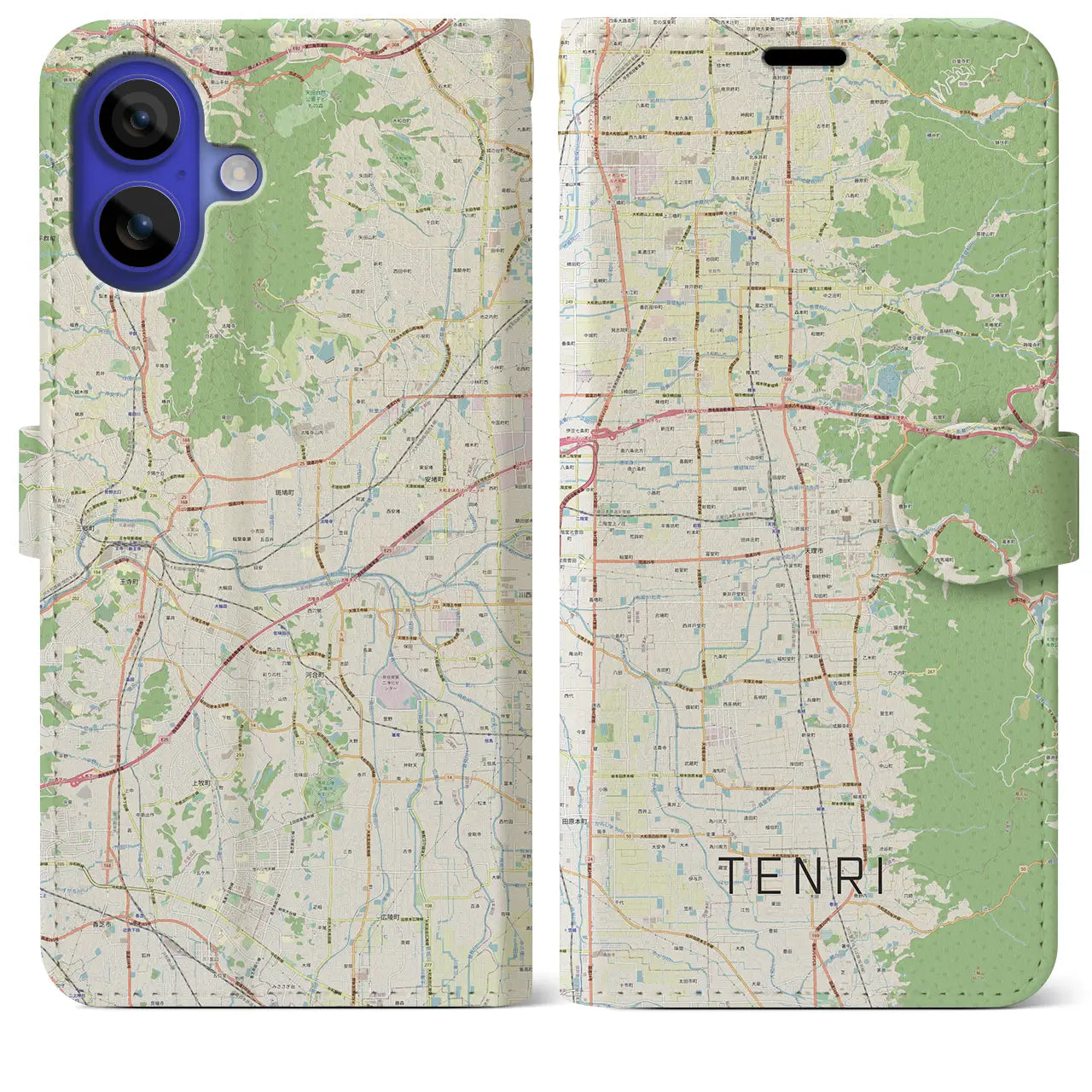 【天理(奈良県)】地図柄iPhoneケース(手帳タイプ)ナチュラル・iPhone 16 Pro Max 用