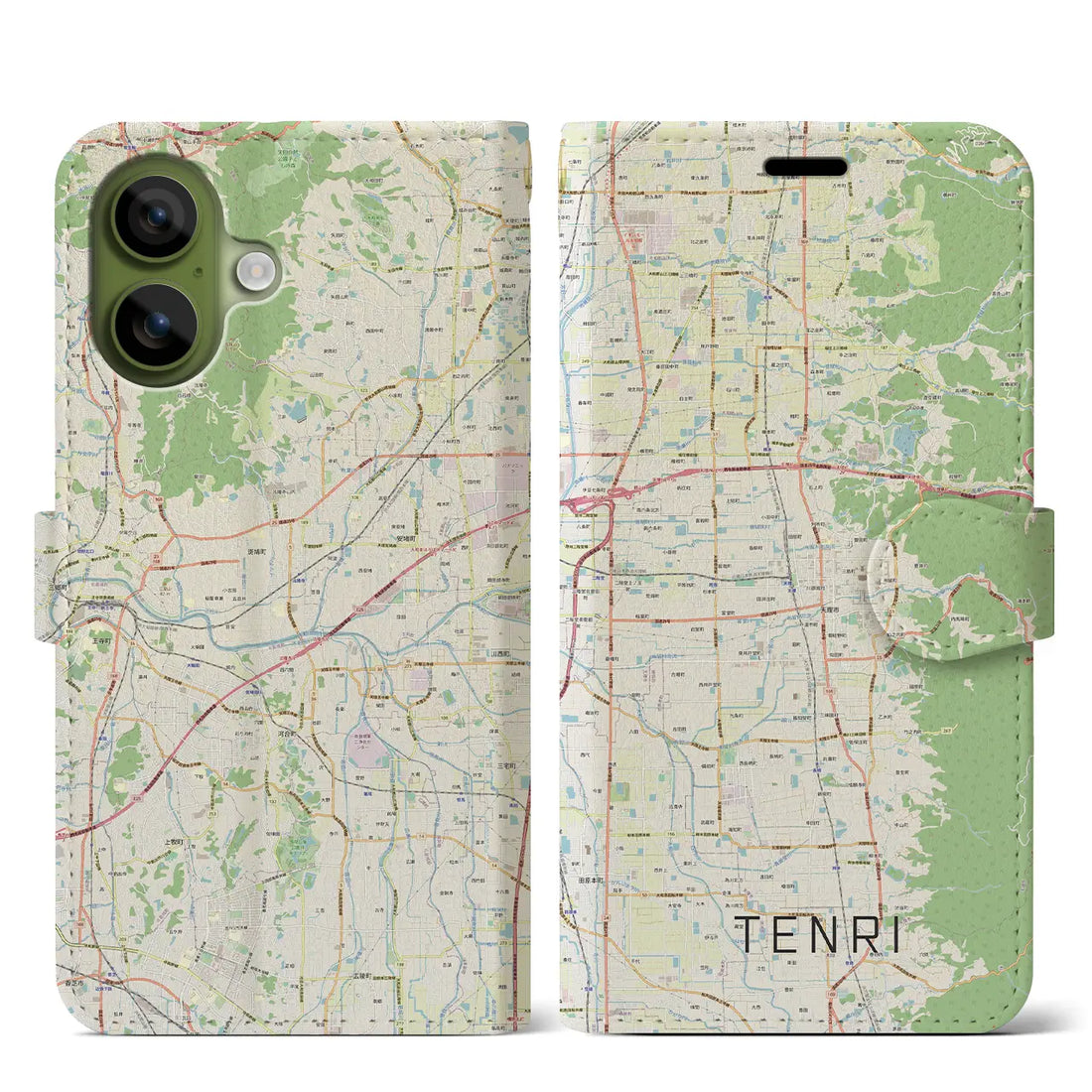 【天理(奈良県)】地図柄iPhoneケース(手帳タイプ)ナチュラル・iPhone 17 Pro Max 用