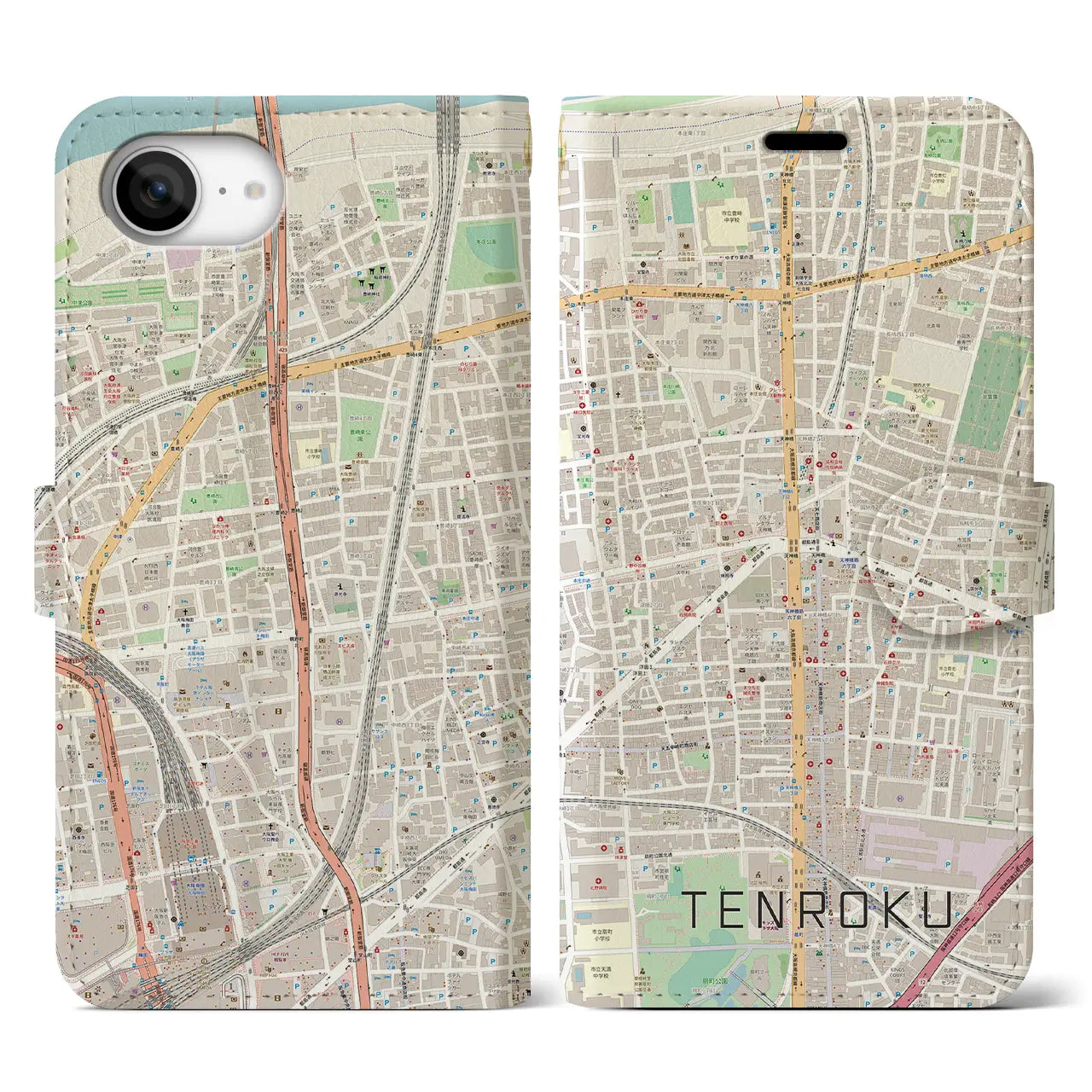 【天六(大阪府)】地図柄iPhoneケース(手帳タイプ)