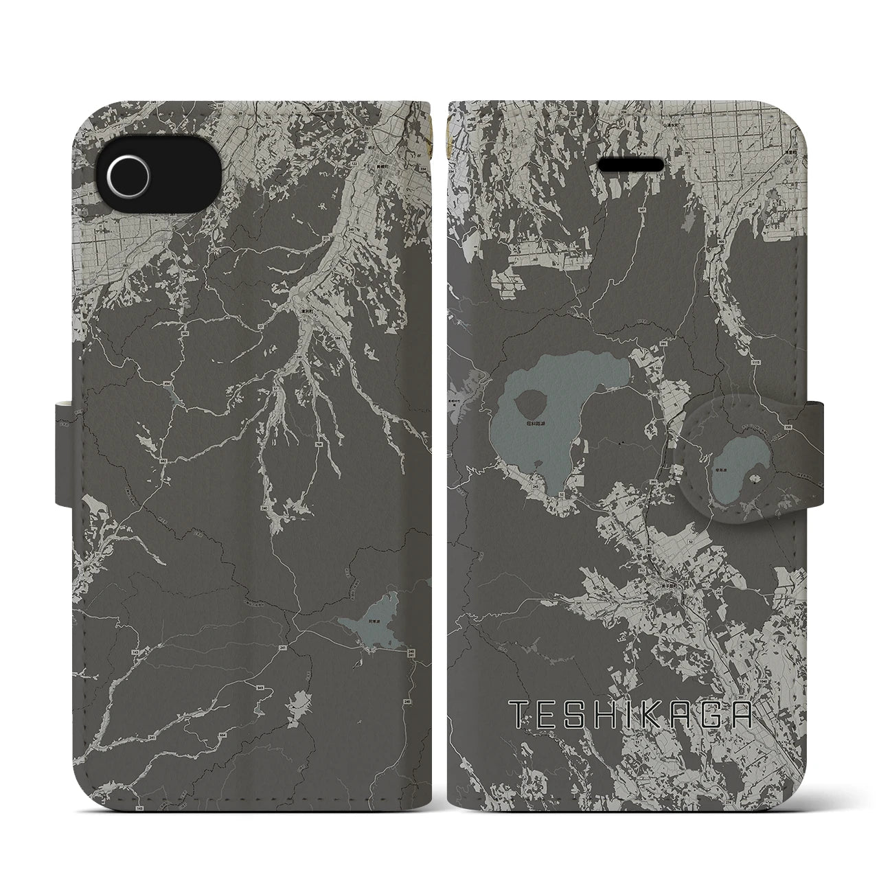 【弟子屈(北海道)】地図柄iPhoneケース(手帳タイプ)モノトーン・iPhone SE(第3 / 第2世代) / 8 / 7 / 6s / 6 用