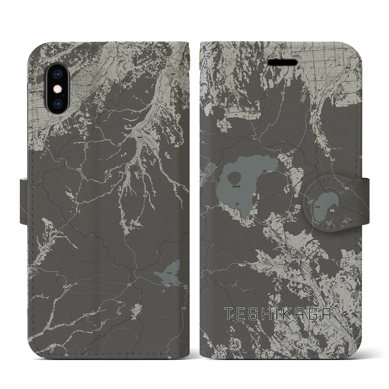 【弟子屈(北海道)】地図柄iPhoneケース(手帳タイプ)モノトーン・iPhone XS / X 用