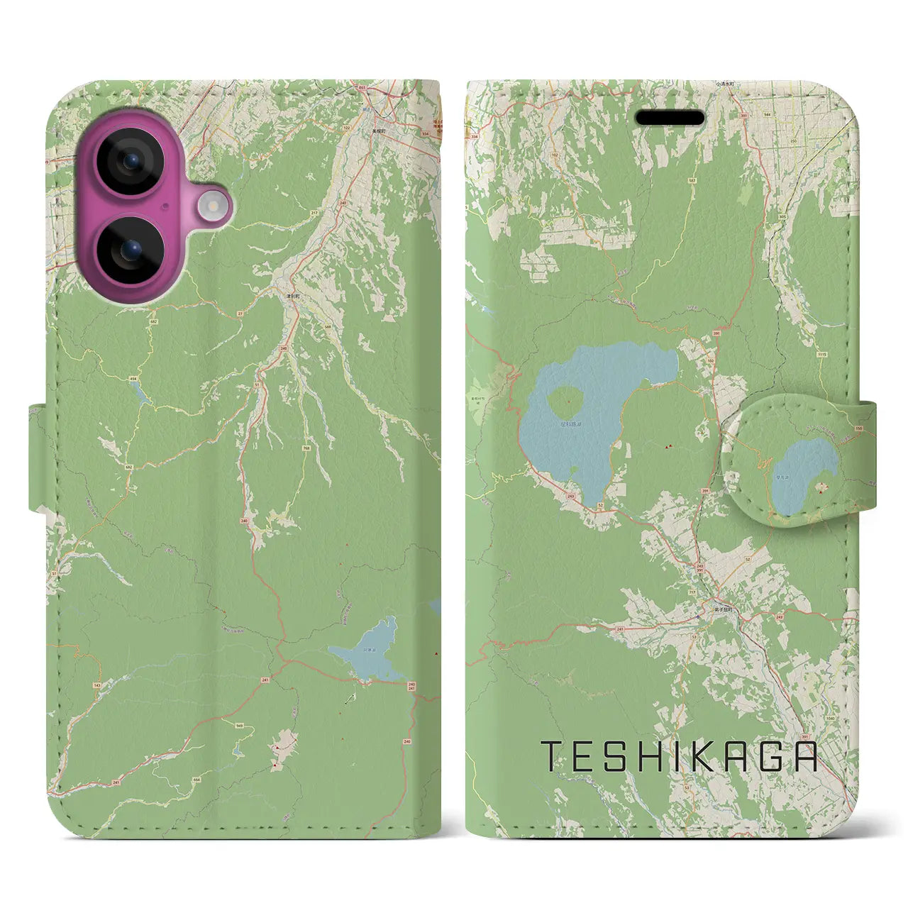 【弟子屈(北海道)】地図柄iPhoneケース(手帳タイプ)ナチュラル・iPhone 16 Pro 用