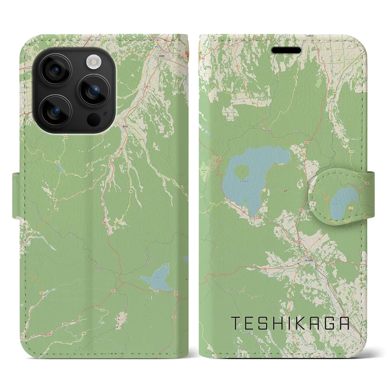 【弟子屈(北海道)】地図柄iPhoneケース(手帳タイプ)ナチュラル・iPhone 16 用