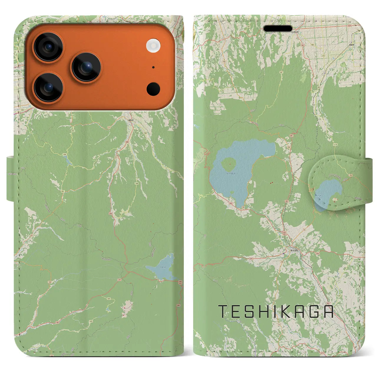 【弟子屈(北海道)】地図柄iPhoneケース(手帳タイプ)ナチュラル・iPhone 17 Pro Max 用