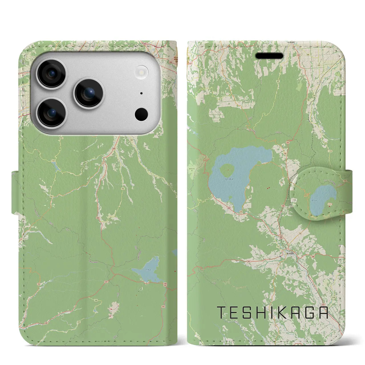 【弟子屈(北海道)】地図柄iPhoneケース(手帳タイプ)モノトーン・iPhone 17 Pro Max 用