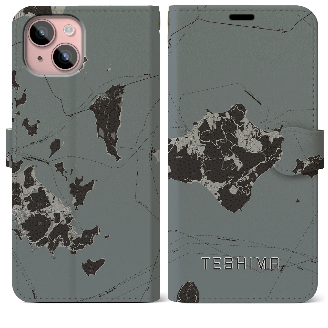 【豊島(香川県)】地図柄iPhoneケース(手帳タイプ)