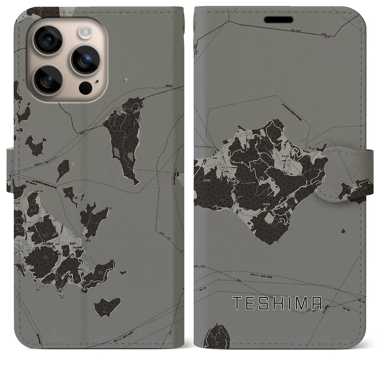 【豊島(香川県)】地図柄iPhoneケース(手帳タイプ)