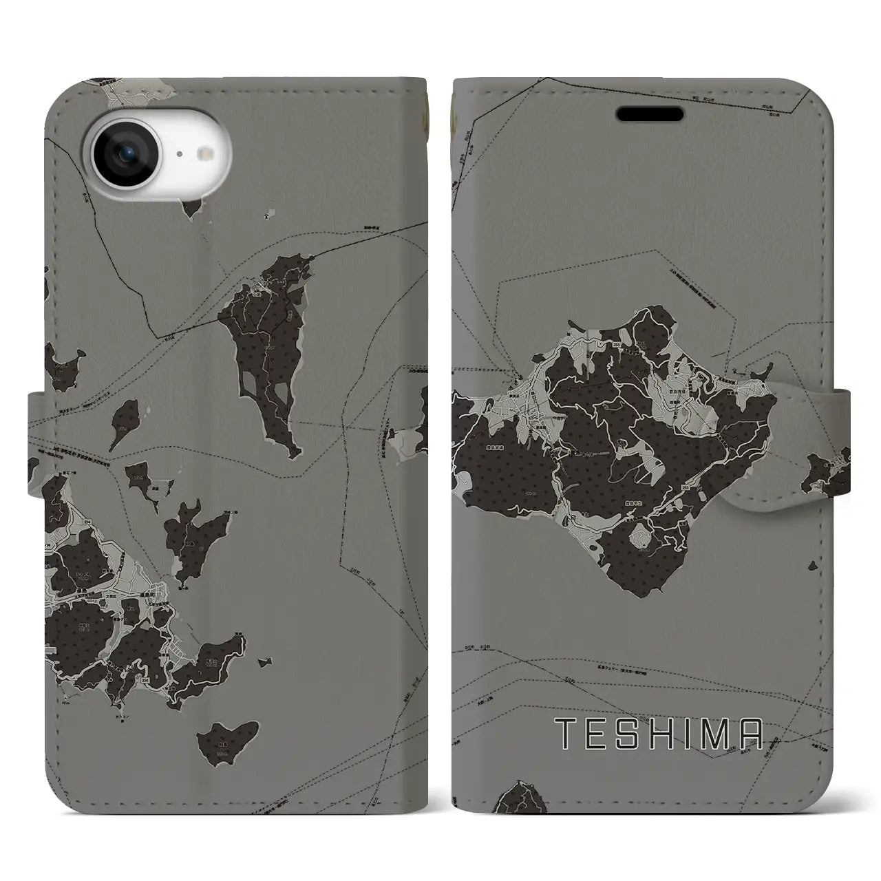 【豊島(香川県)】地図柄iPhoneケース(手帳タイプ)