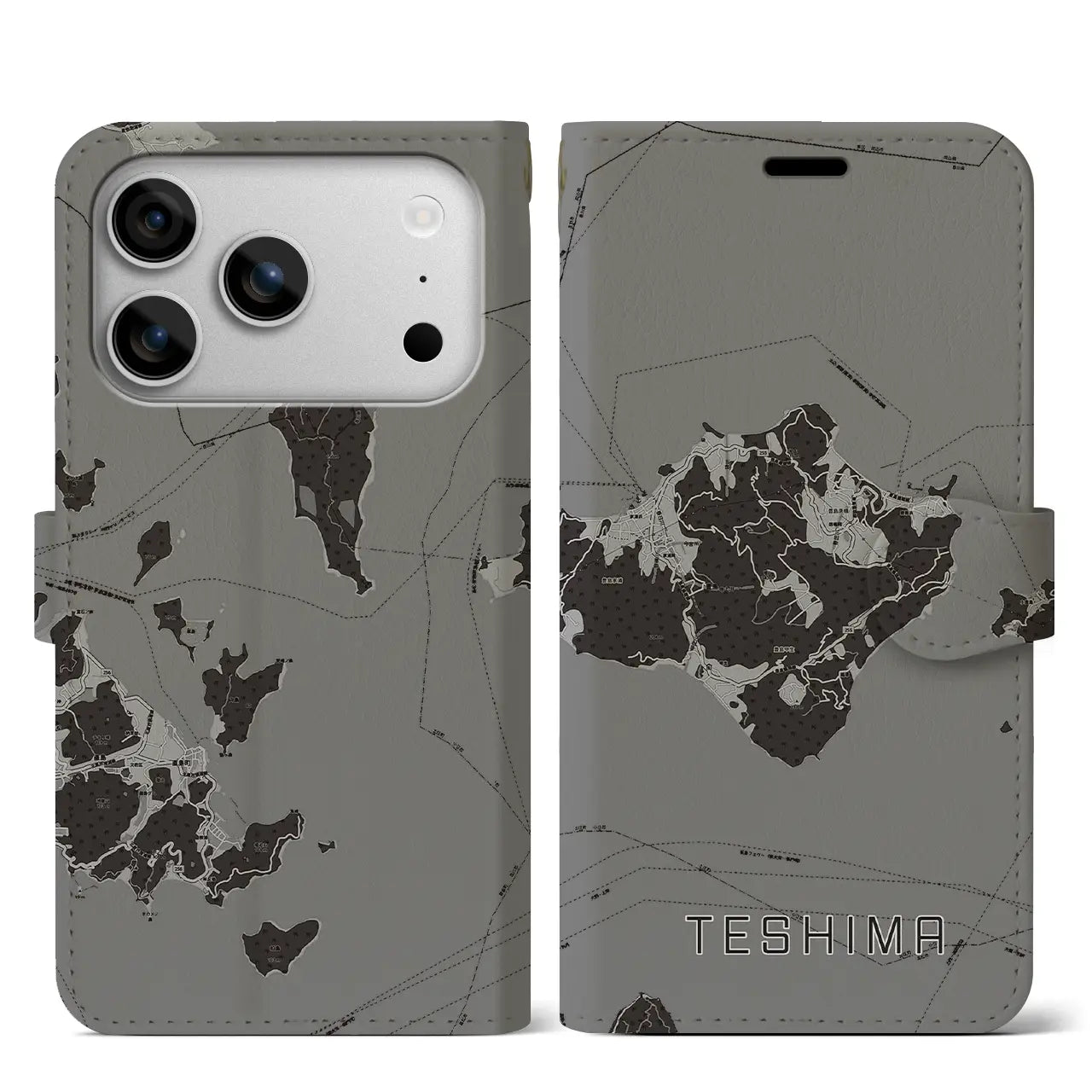 【豊島(香川県)】地図柄iPhoneケース(手帳タイプ)