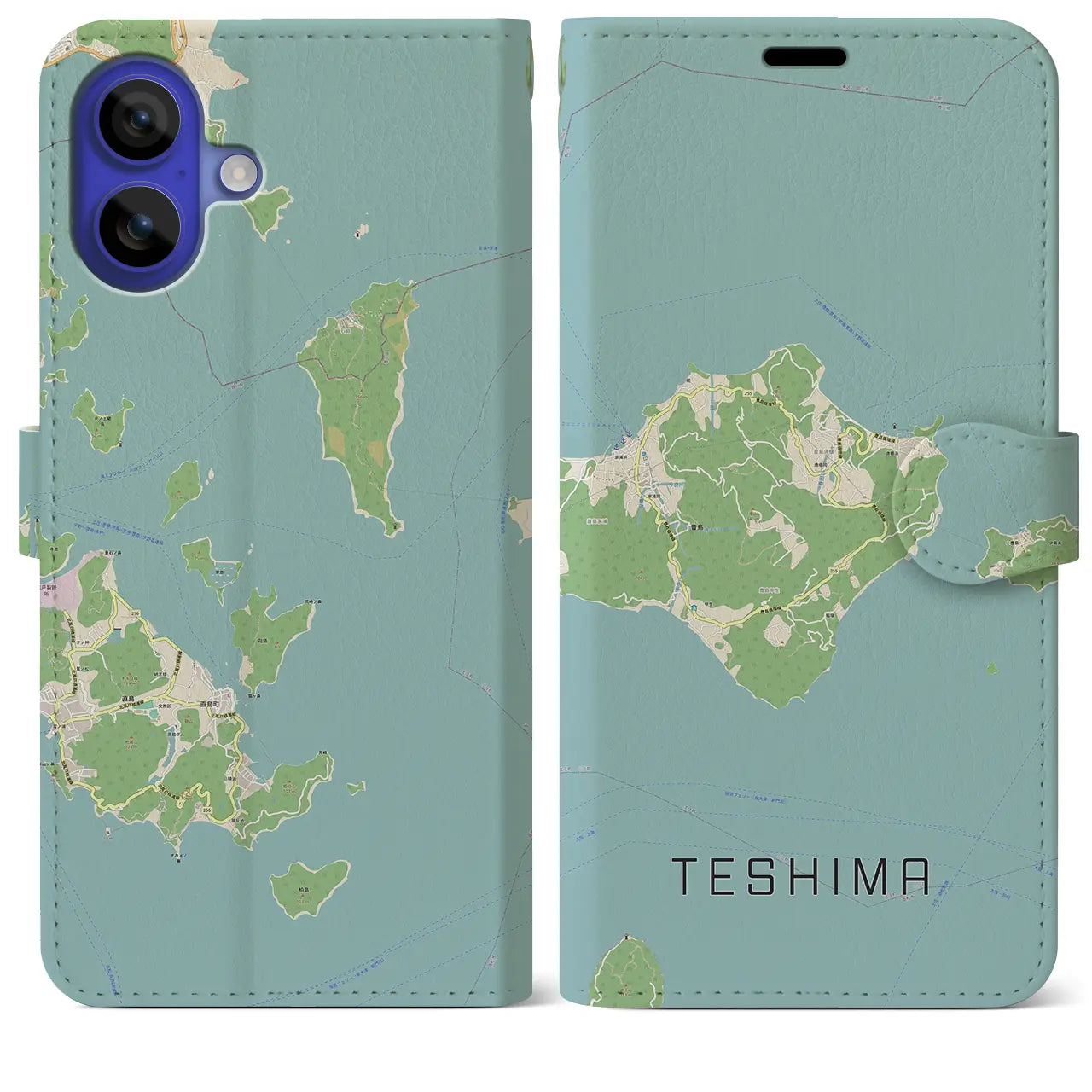 【豊島(香川県)】地図柄iPhoneケース(手帳タイプ)ナチュラル・iPhone 16 Pro Max 用
