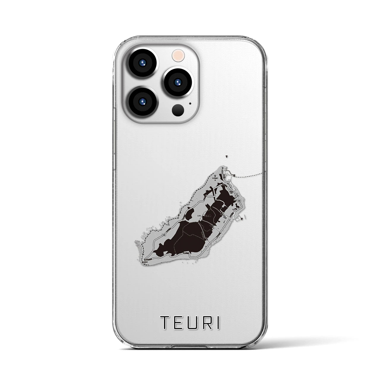 【天売(北海道)】地図柄iPhoneケース(クリアタイプ)モノトーン・iPhone 13 Pro 用