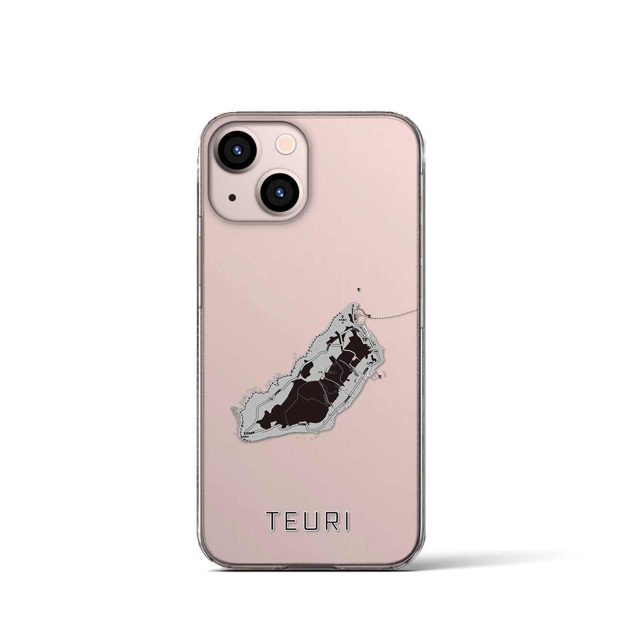 【天売(北海道)】地図柄iPhoneケース(クリアタイプ)モノトーン・iPhone 13 mini 用