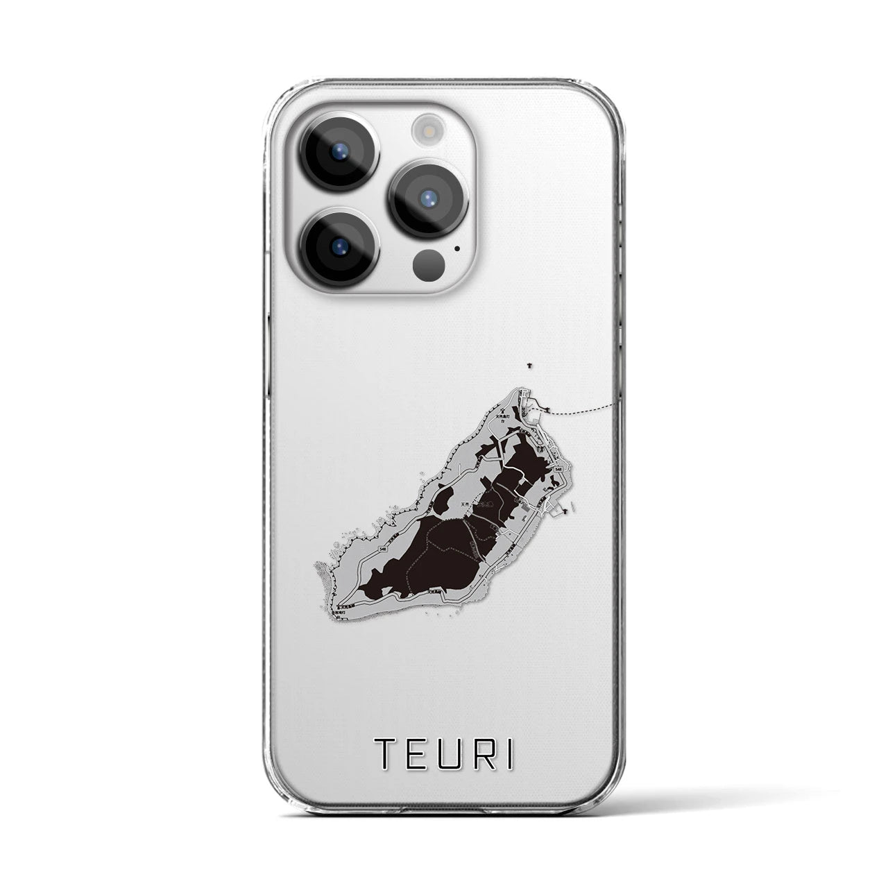 【天売(北海道)】地図柄iPhoneケース(クリアタイプ)モノトーン・iPhone 14 Pro 用