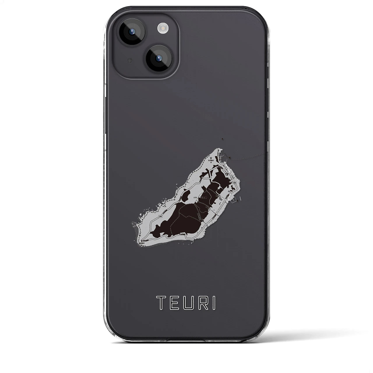 【天売(北海道)】地図柄iPhoneケース(クリアタイプ)モノトーン・iPhone 14 Plus 用