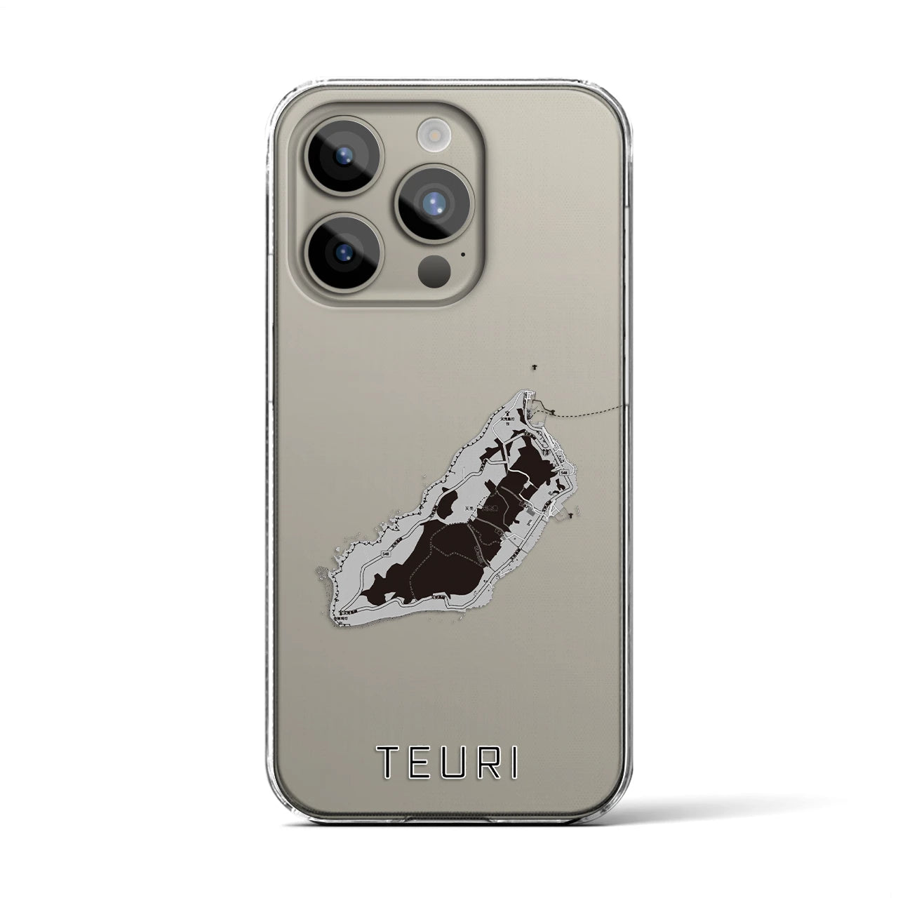 【天売(北海道)】地図柄iPhoneケース(クリアタイプ)モノトーン・iPhone 15 Pro 用