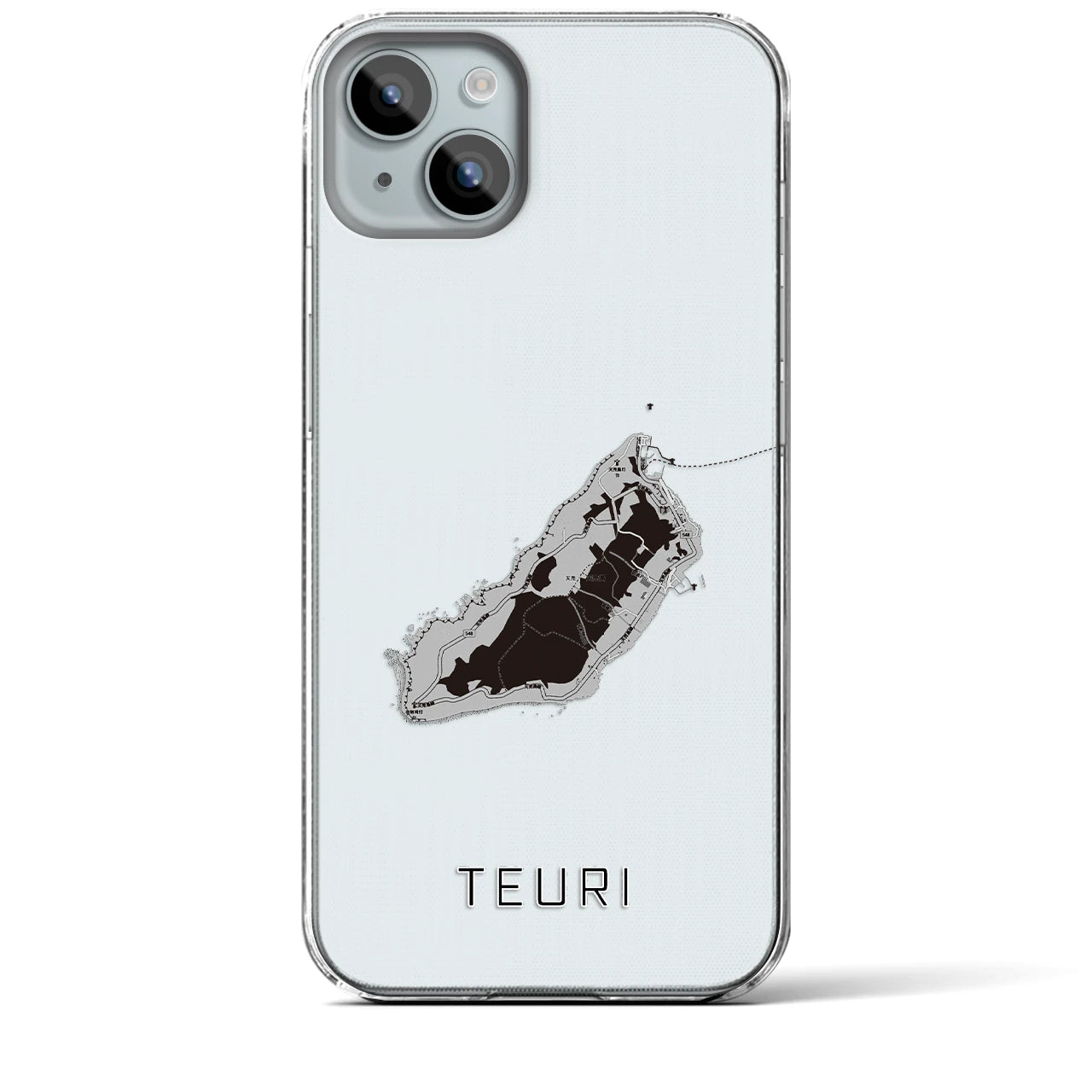 【天売(北海道)】地図柄iPhoneケース(クリアタイプ)モノトーン・iPhone 15 Plus 用