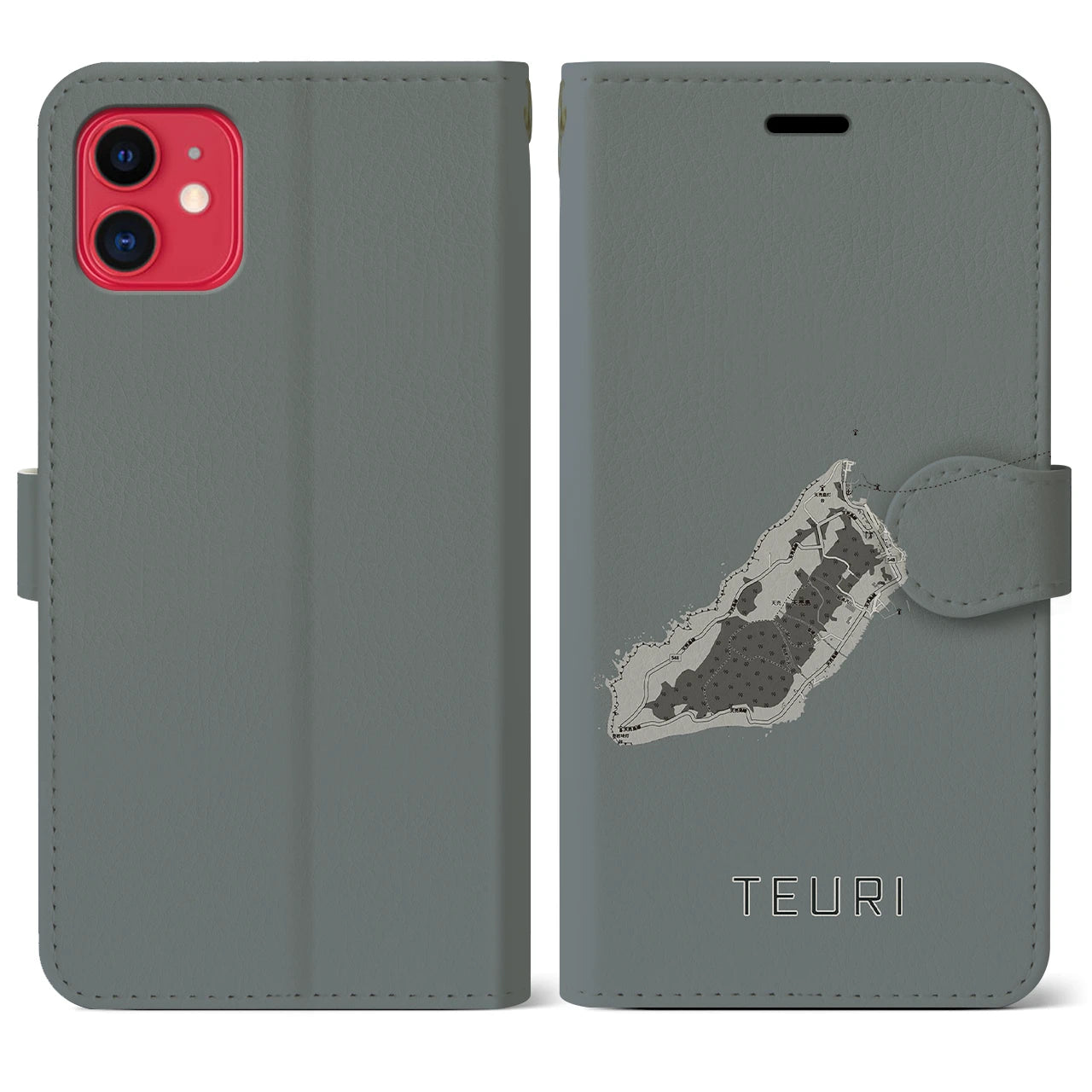 【天売(北海道)】地図柄iPhoneケース(手帳タイプ)モノトーン・iPhone 11 用