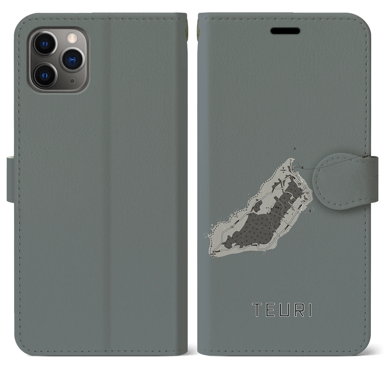 【天売(北海道)】地図柄iPhoneケース(手帳タイプ)モノトーン・iPhone 11 Pro Max 用
