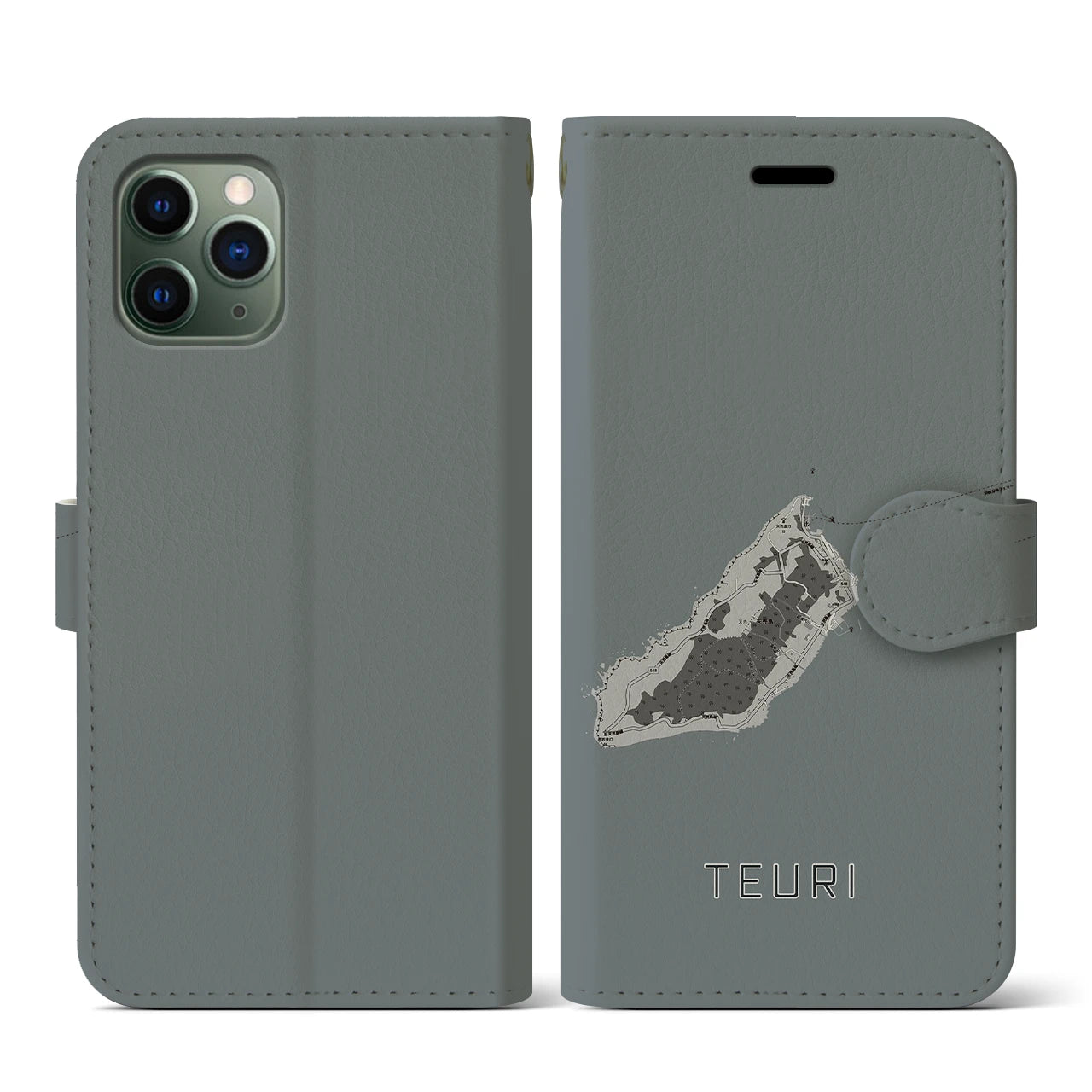 【天売(北海道)】地図柄iPhoneケース(手帳タイプ)モノトーン・iPhone 11 Pro 用