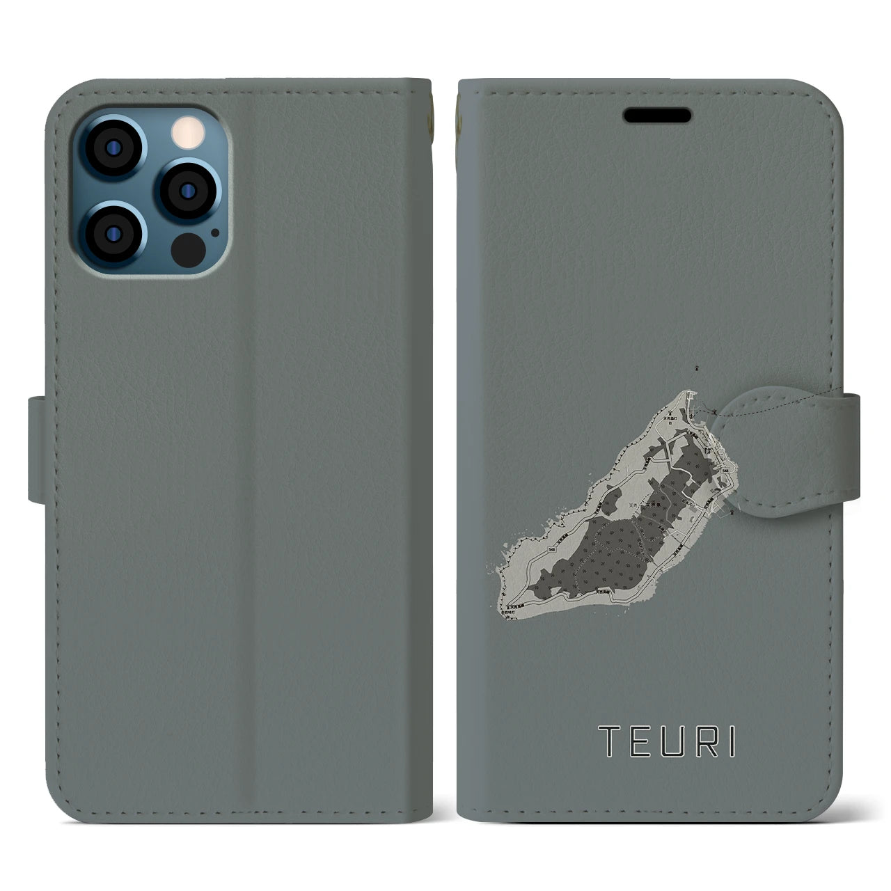 【天売(北海道)】地図柄iPhoneケース(手帳タイプ)モノトーン・iPhone 12 / 12 Pro 用