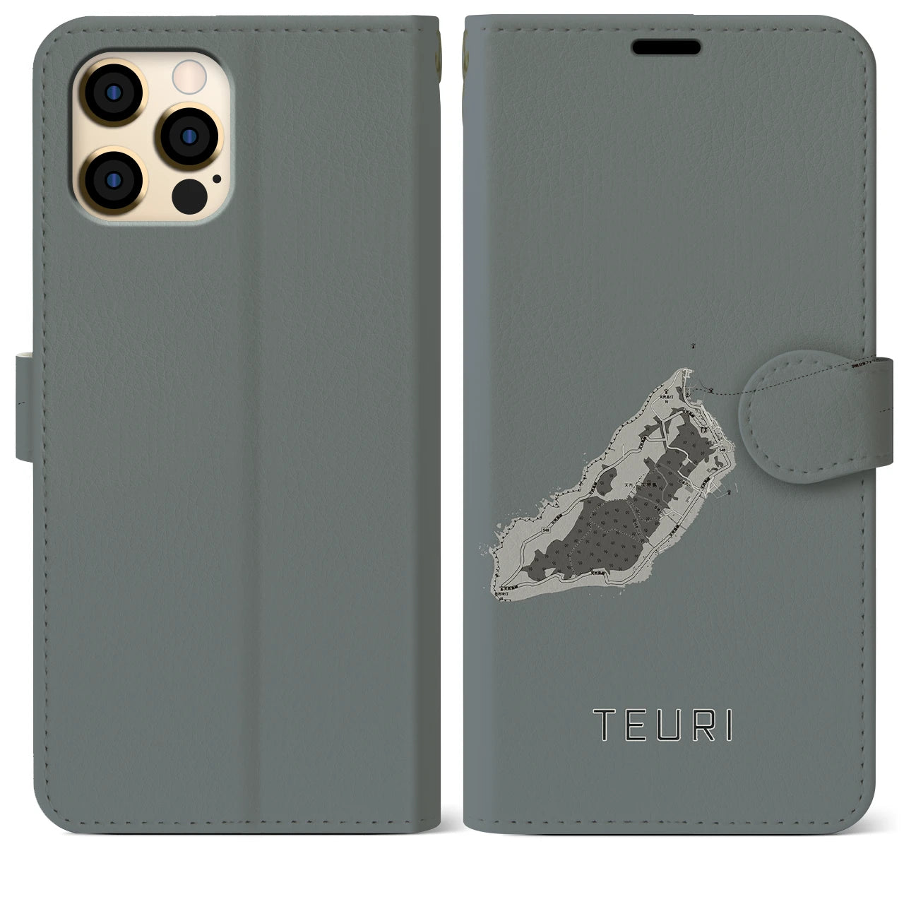 【天売(北海道)】地図柄iPhoneケース(手帳タイプ)モノトーン・iPhone 12 Pro Max 用