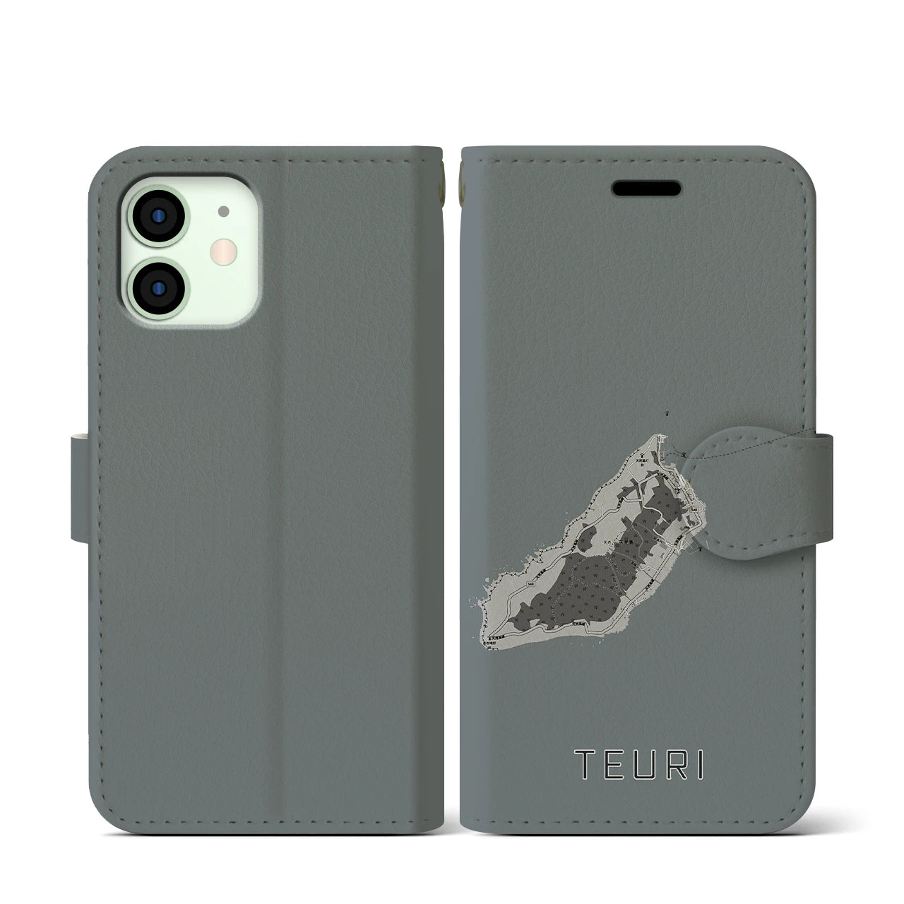 【天売(北海道)】地図柄iPhoneケース(手帳タイプ)モノトーン・iPhone 12 mini 用
