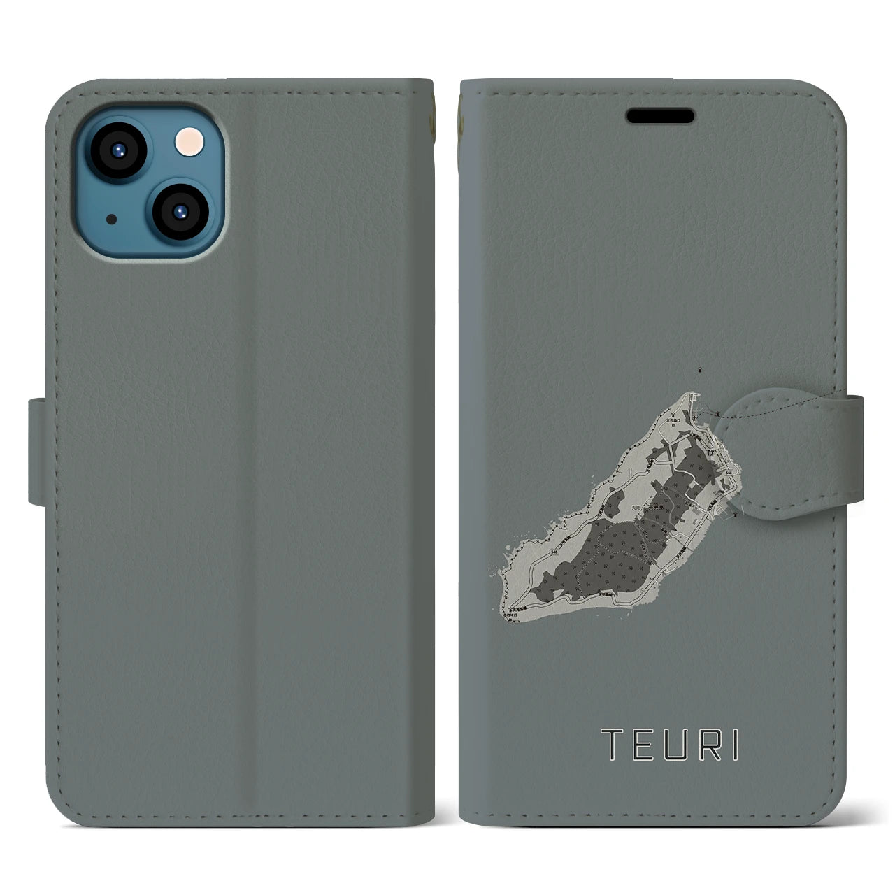 【天売(北海道)】地図柄iPhoneケース(手帳タイプ)モノトーン・iPhone 13 用