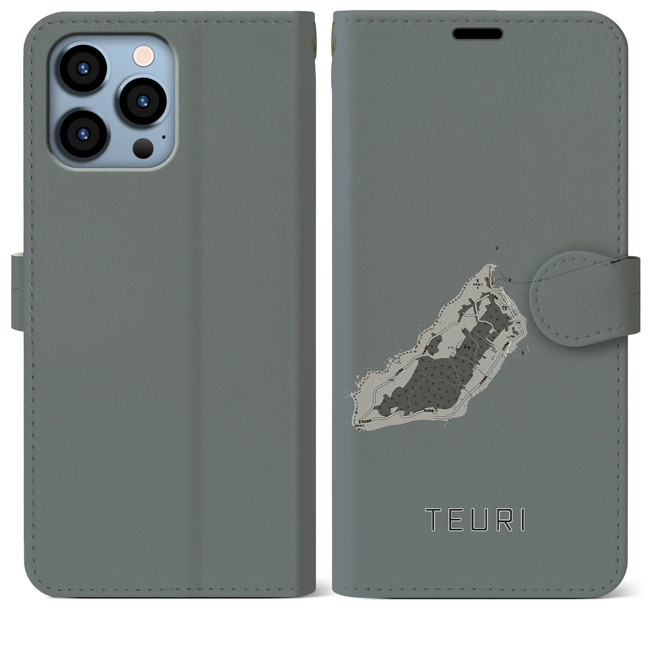 【天売(北海道)】地図柄iPhoneケース(手帳タイプ)モノトーン・iPhone 13 Pro Max 用