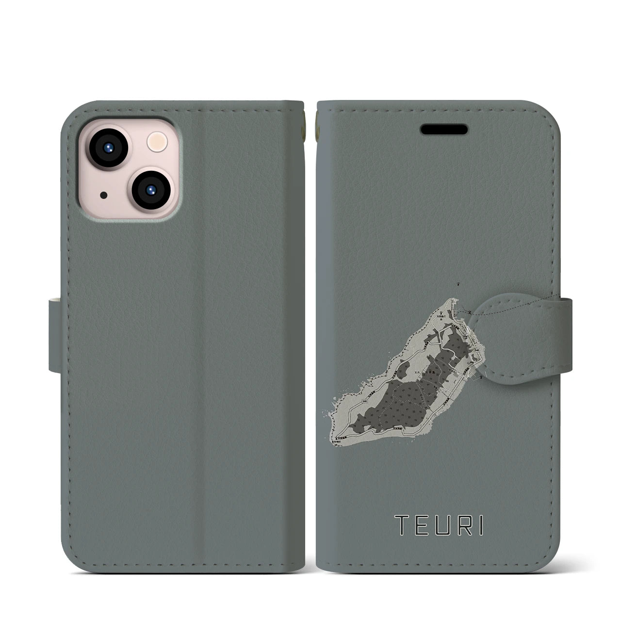 【天売(北海道)】地図柄iPhoneケース(手帳タイプ)モノトーン・iPhone 13 mini 用