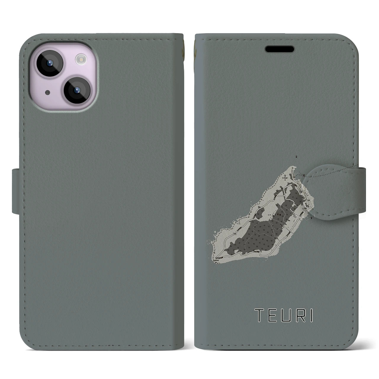 【天売(北海道)】地図柄iPhoneケース(手帳タイプ)モノトーン・iPhone 14 用