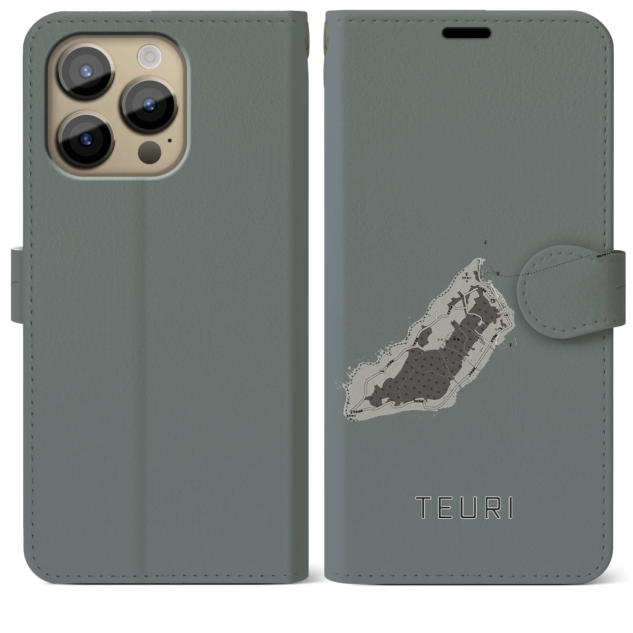 【天売(北海道)】地図柄iPhoneケース(手帳タイプ)モノトーン・iPhone 14 Pro Max 用