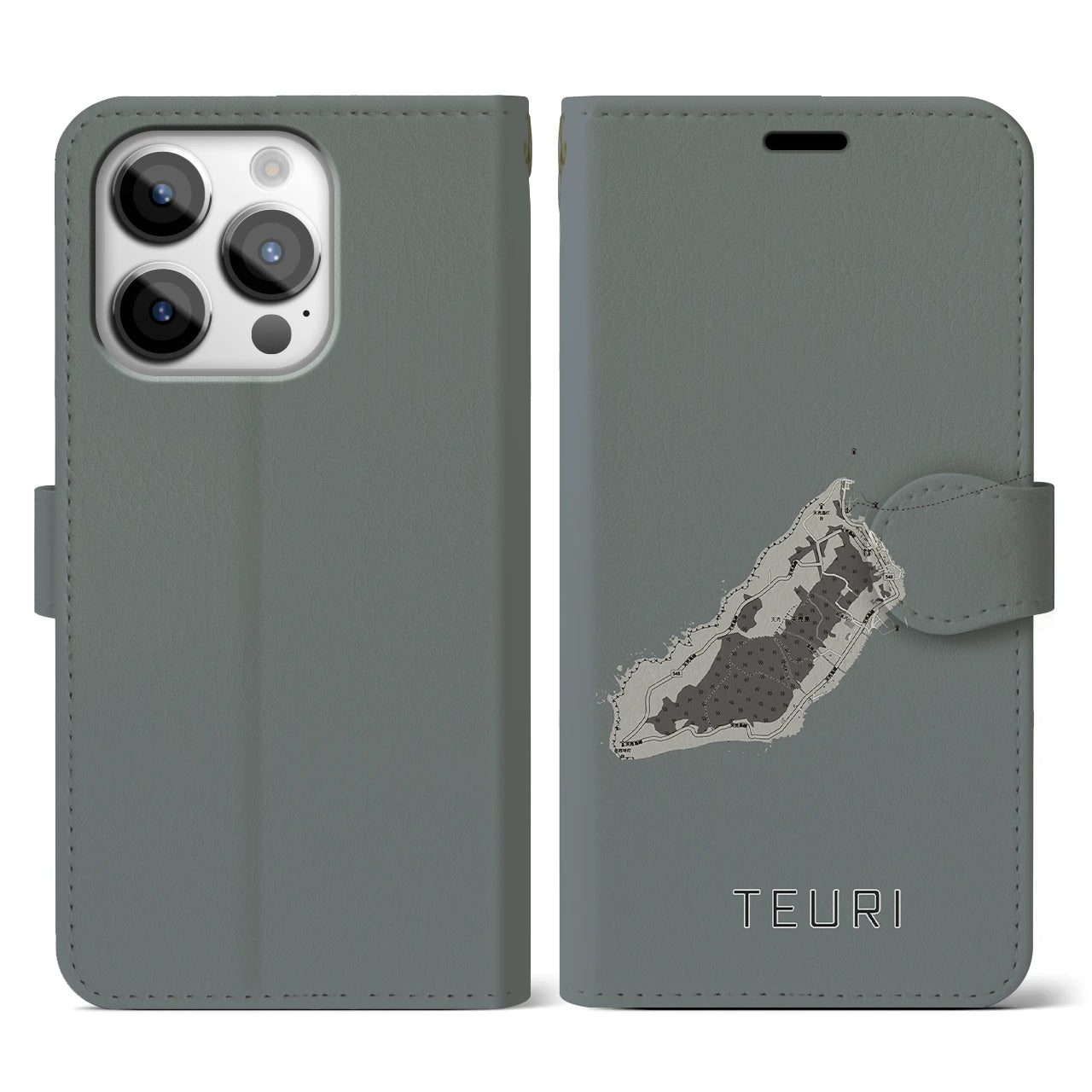 【天売(北海道)】地図柄iPhoneケース(手帳タイプ)モノトーン・iPhone 14 Pro 用