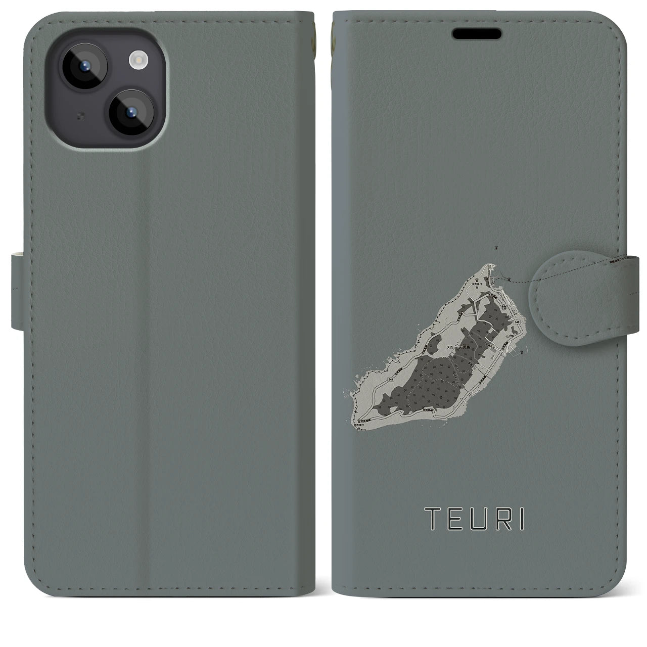 【天売(北海道)】地図柄iPhoneケース(手帳タイプ)モノトーン・iPhone 14 Plus 用