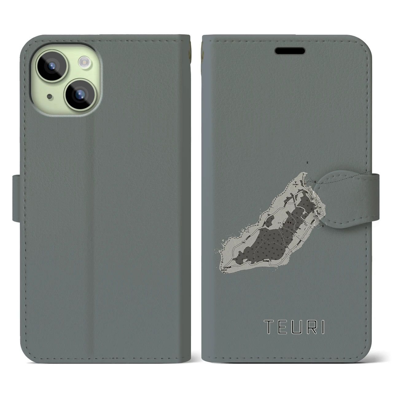 【天売(北海道)】地図柄iPhoneケース(手帳タイプ)モノトーン・iPhone 15 用