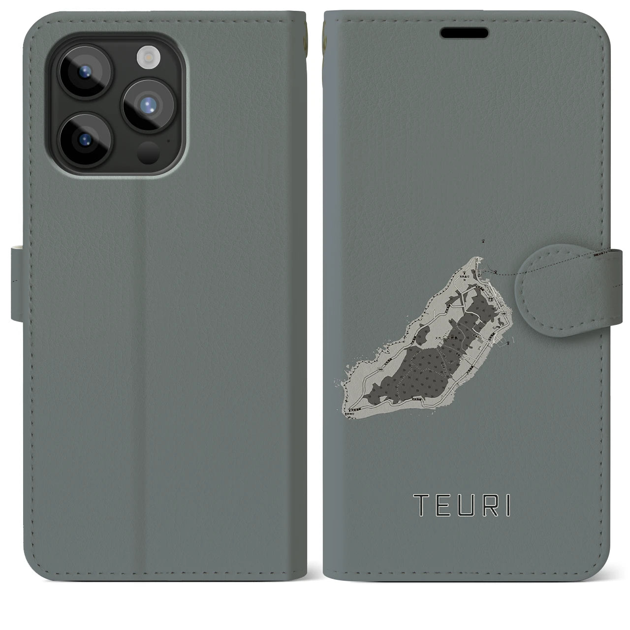 【天売(北海道)】地図柄iPhoneケース(手帳タイプ)モノトーン・iPhone 15 Pro Max 用