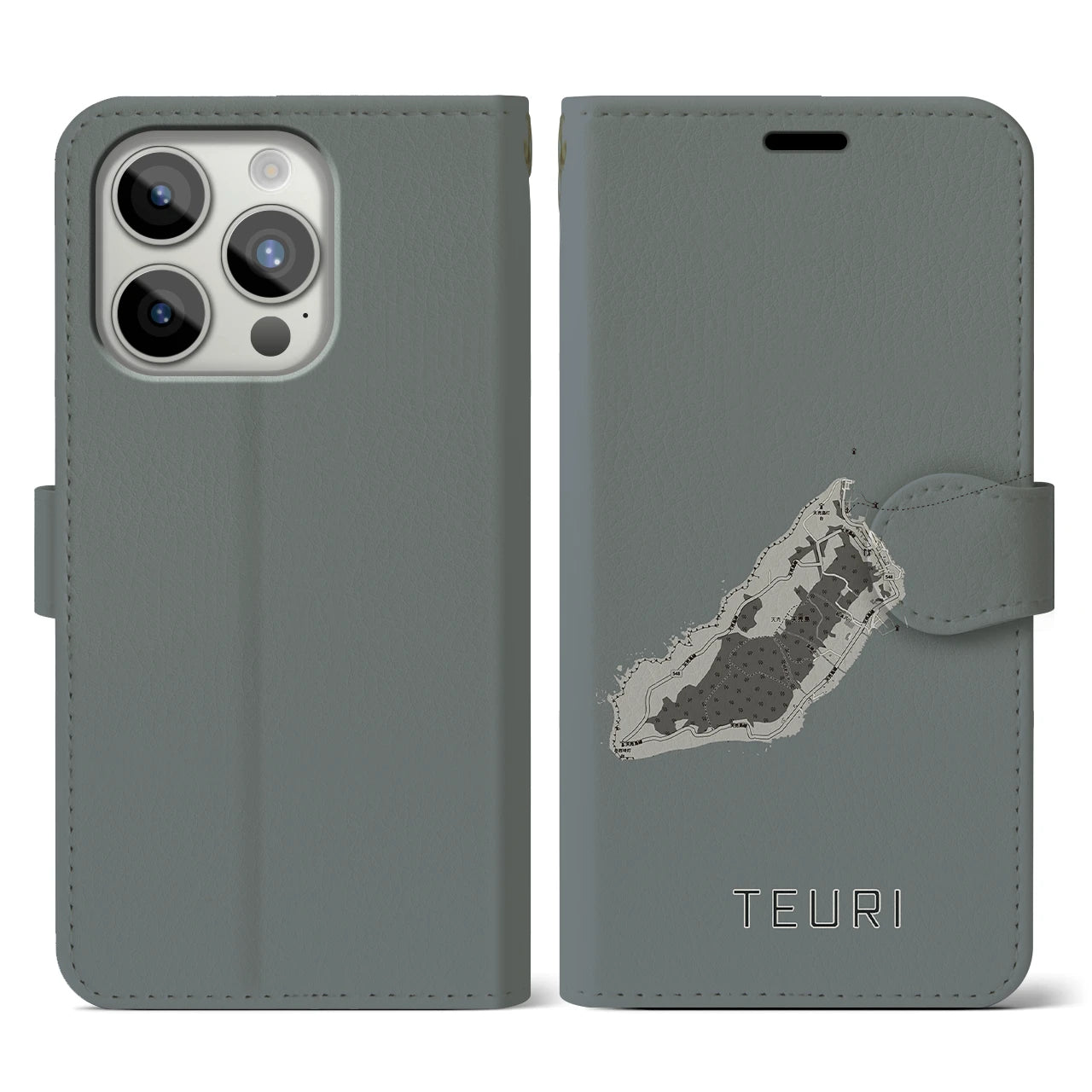 【天売(北海道)】地図柄iPhoneケース(手帳タイプ)モノトーン・iPhone 15 Pro 用