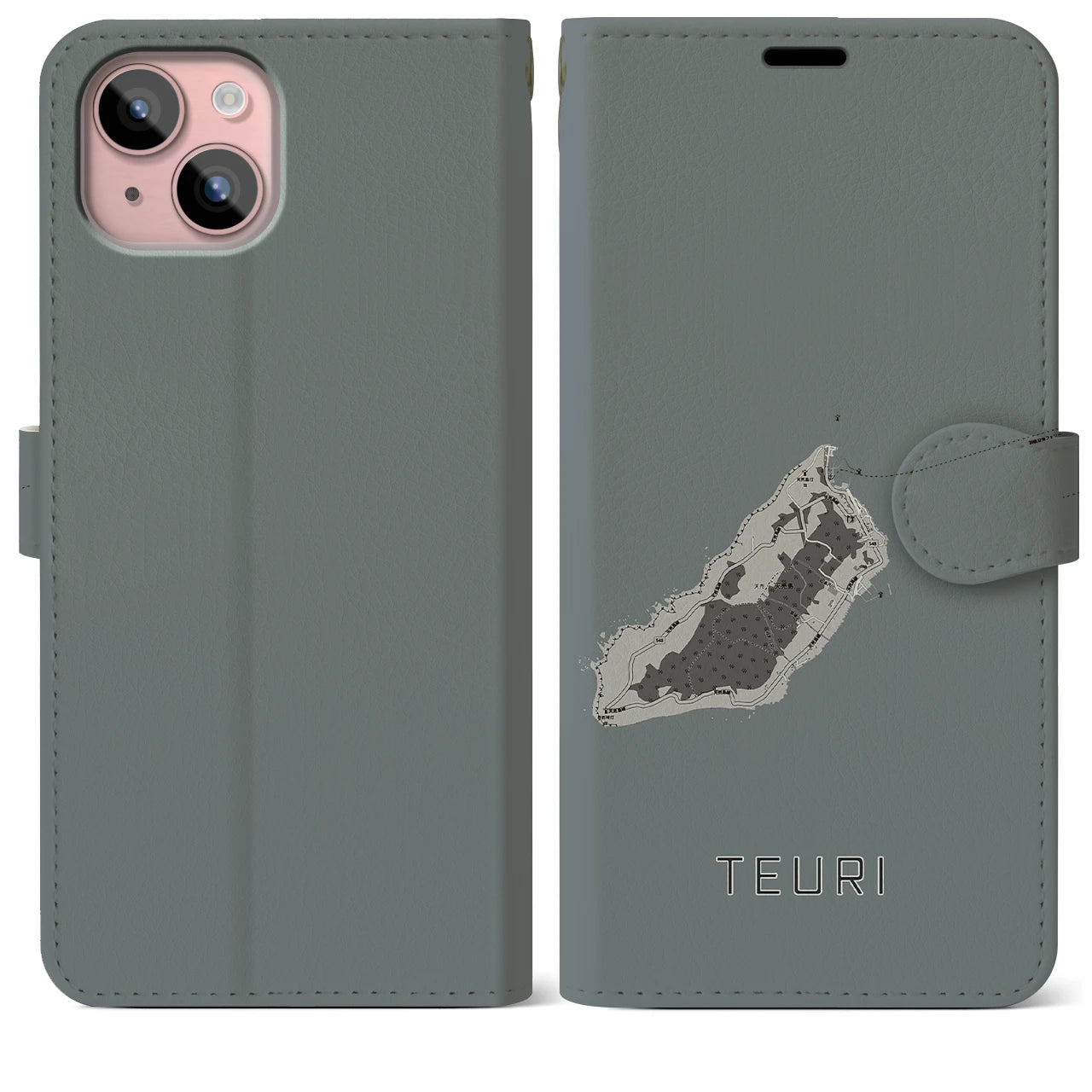 【天売(北海道)】地図柄iPhoneケース(手帳タイプ)モノトーン・iPhone 15 Plus 用
