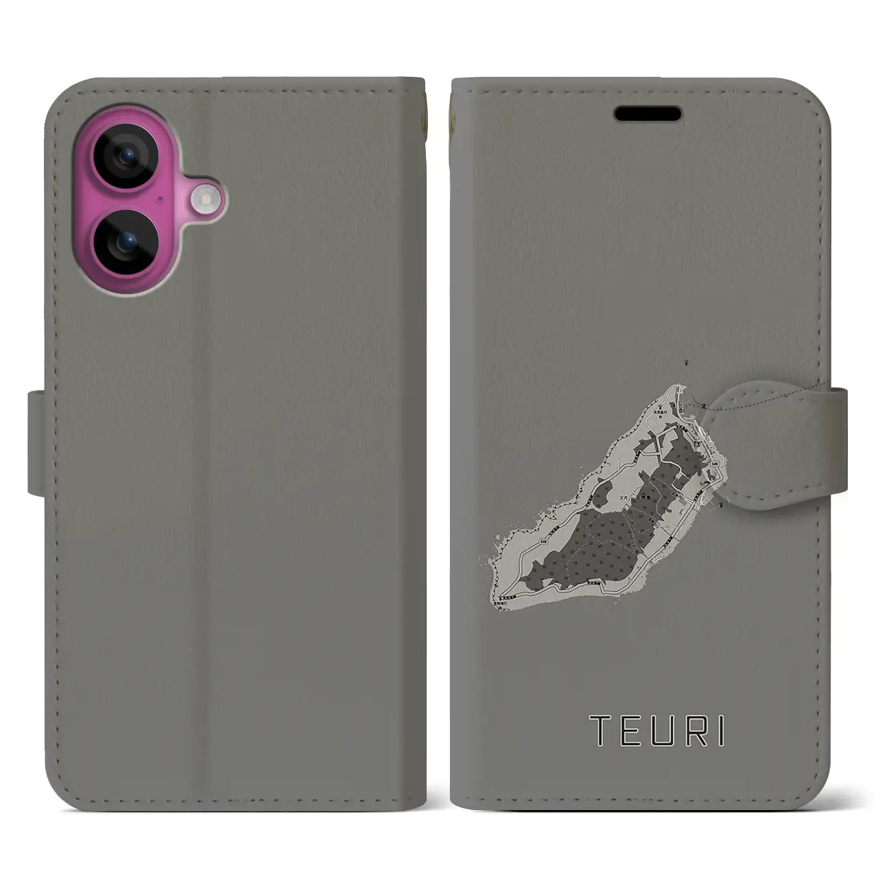 【天売(北海道)】地図柄iPhoneケース(手帳タイプ)モノトーン・iPhone 16 Pro 用