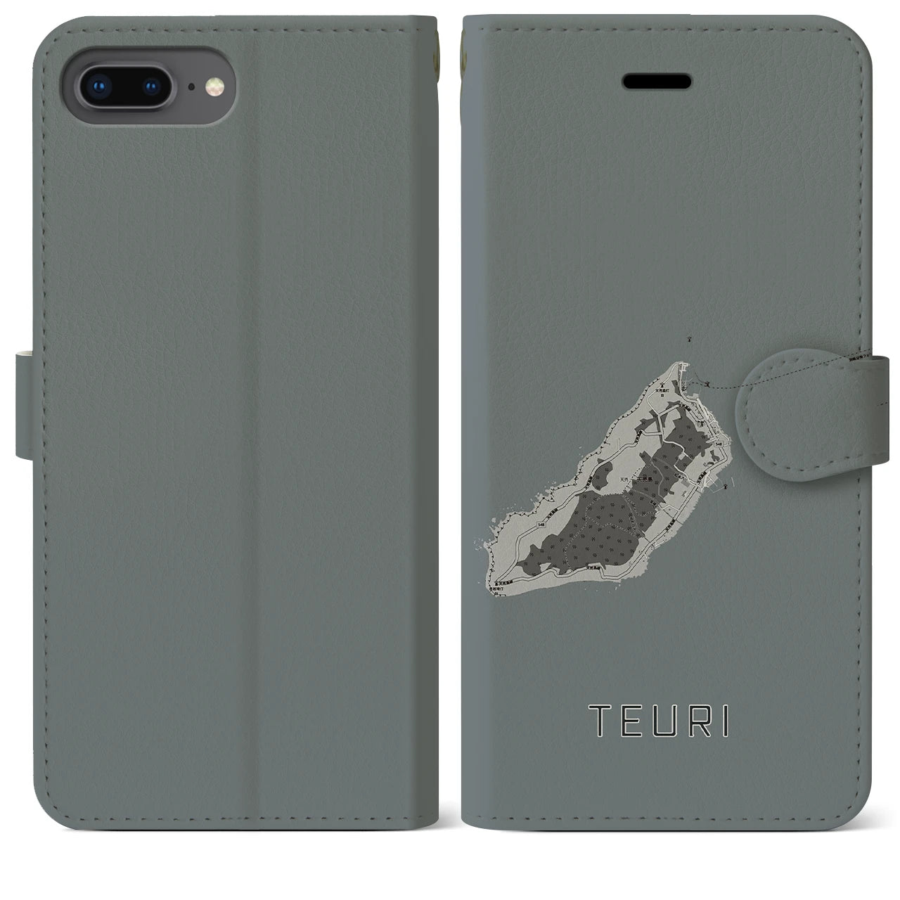 【天売(北海道)】地図柄iPhoneケース(手帳タイプ)モノトーン・iPhone 8Plus /7Plus / 6sPlus / 6Plus 用