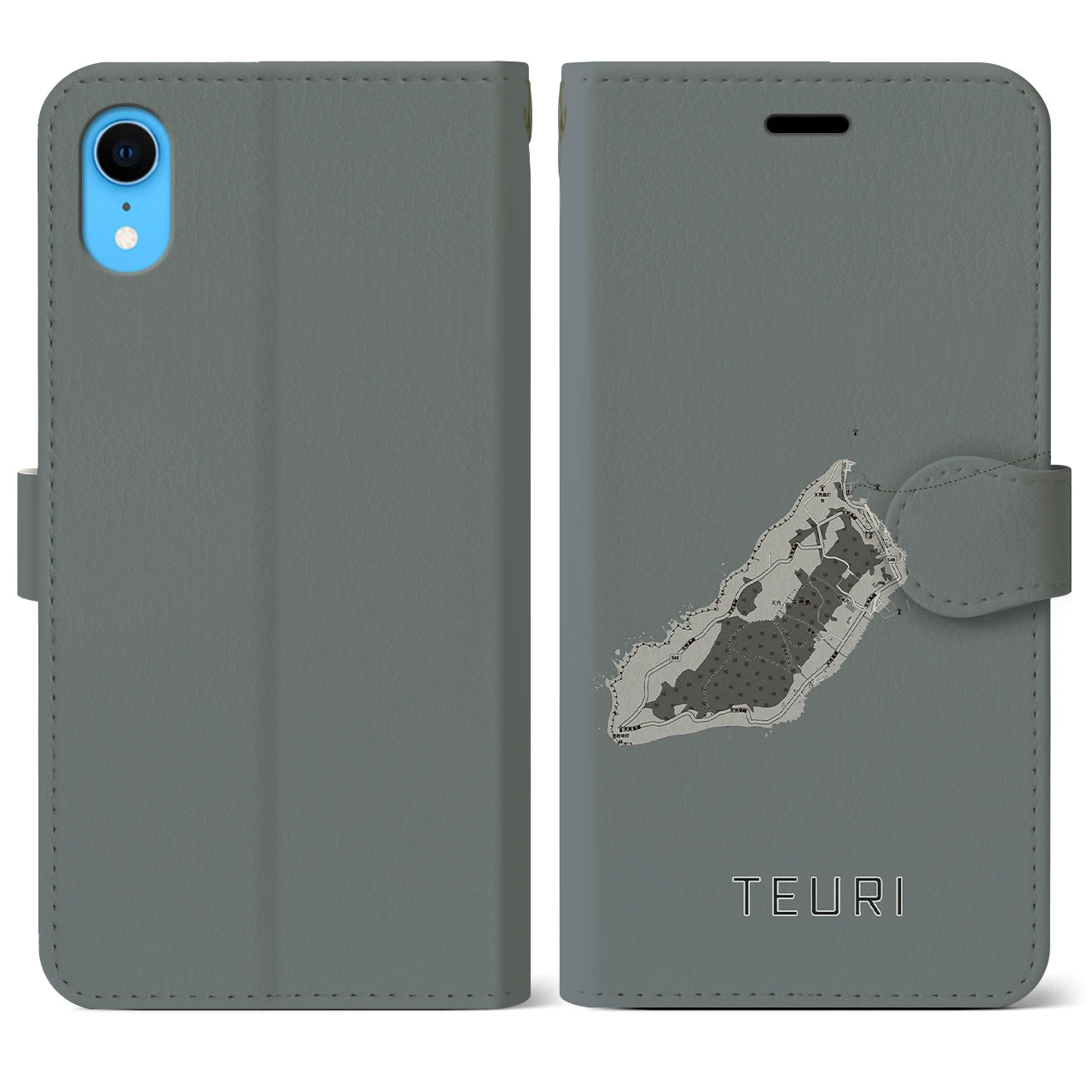【天売(北海道)】地図柄iPhoneケース(手帳タイプ)モノトーン・iPhone XR 用