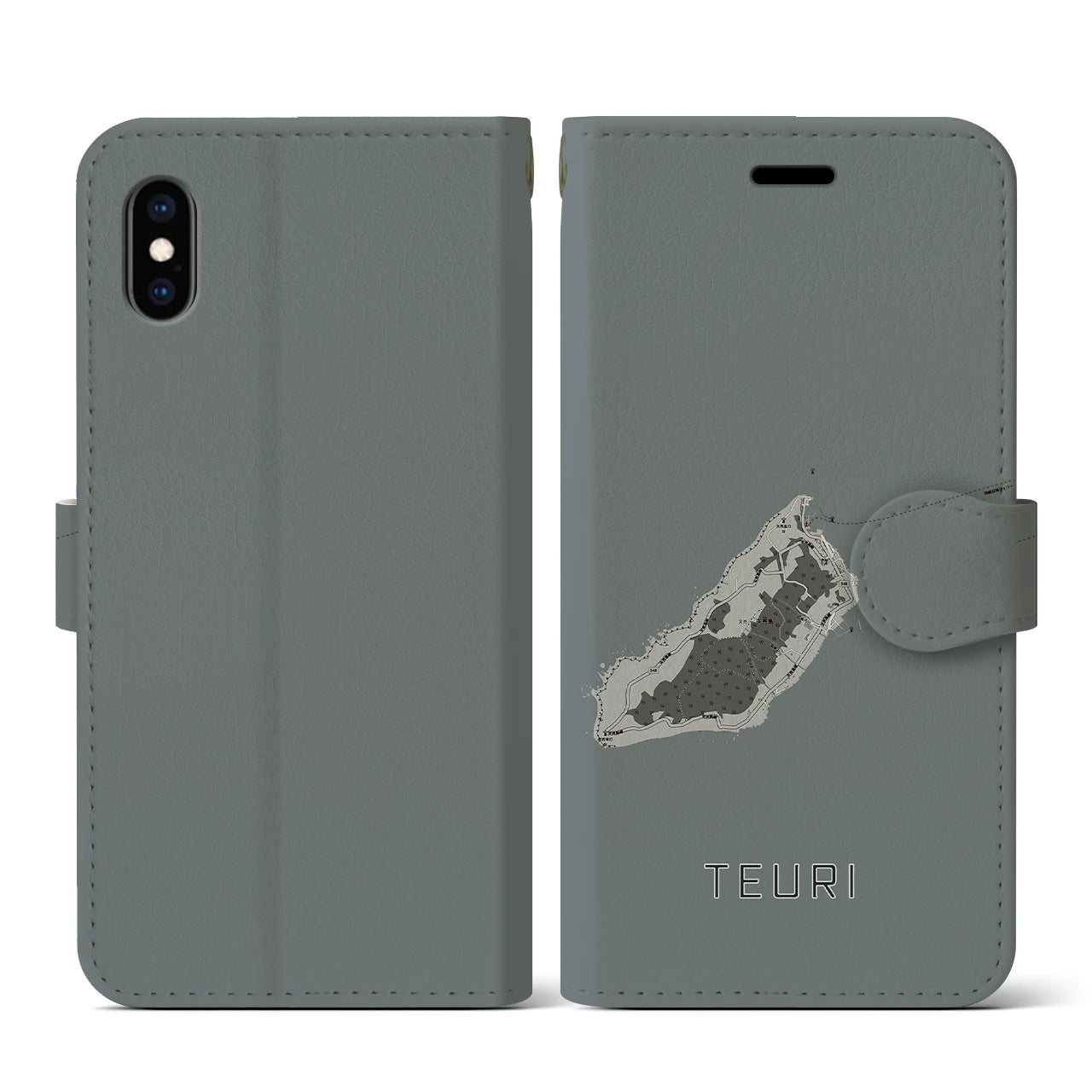 【天売(北海道)】地図柄iPhoneケース(手帳タイプ)モノトーン・iPhone XS / X 用