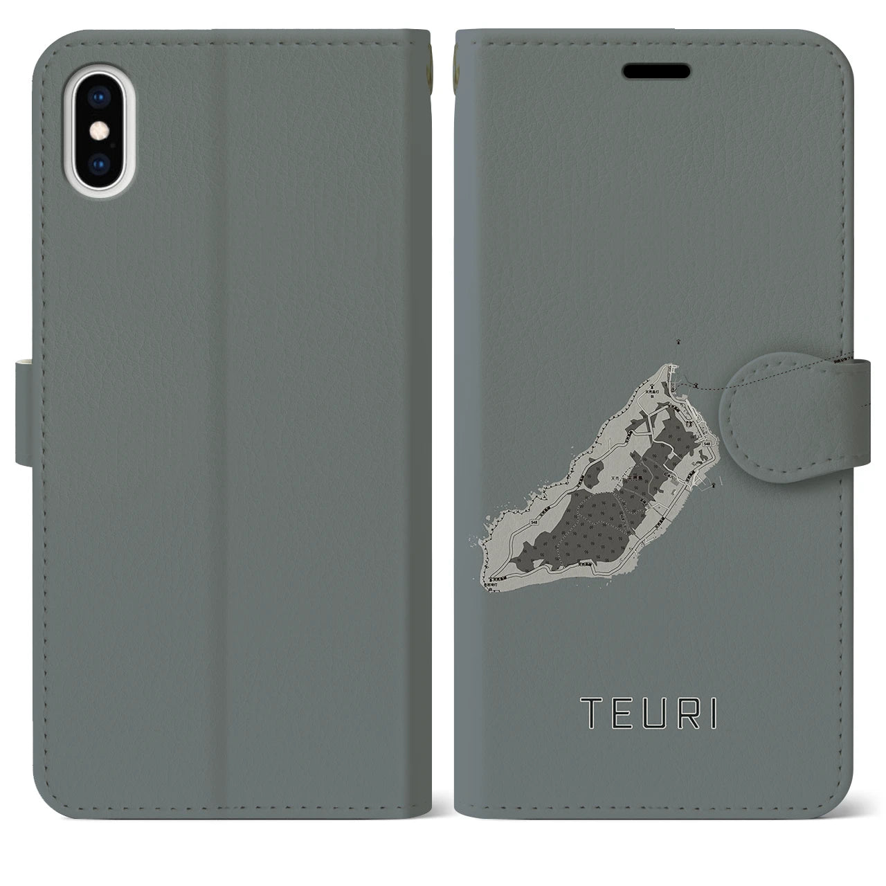 【天売(北海道)】地図柄iPhoneケース(手帳タイプ)モノトーン・iPhone XS Max 用